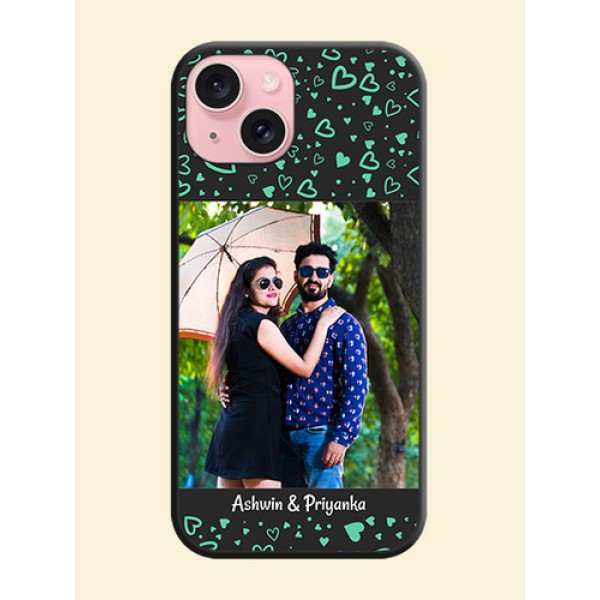 Sea Green Indefinite Love Pattern - Photo on Space Black Soft Matte Mobile Cover - iPhone 15 Sea Green Indefinite Love Pattern - Photo on Space Black Soft Matte Mobile Cover - iPhone 15