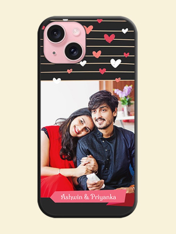 Love Pattern with Name on Pink Ribbon - Photo on Space Black Soft Matte Back Cover - iPhone 15