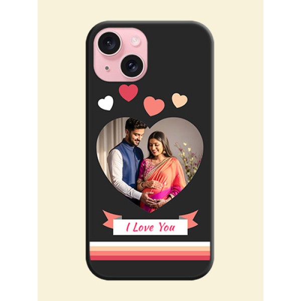 Love Shaped Photo with Colorful Stripes on Personalised Space Black Soft Matte Cases - iPhone 15 Love Shaped Photo with Colorful Stripes on Personalised Space Black Soft Matte Cases - iPhone 15