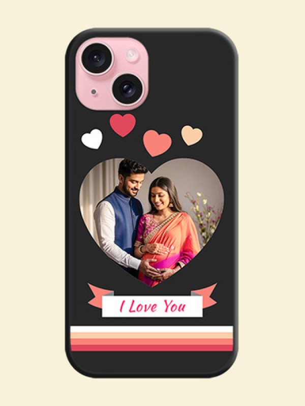 Love Shaped Photo with Colorful Stripes on Personalised Space Black Soft Matte Cases - iPhone 15