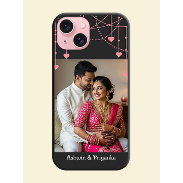 Pink Love Hangings with Text on Space Black Custom Soft Matte Back Cover - iPhone 15 Pink Love Hangings with Text on Space Black Custom Soft Matte Back Cover - iPhone 15