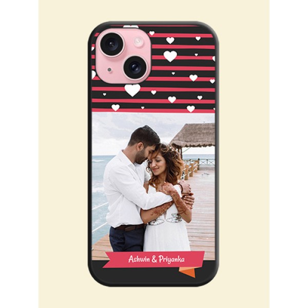 White Color Love Symbols with Pink Lines Pattern on Space Black Custom Soft Matte Phone Cases - iPhone 15