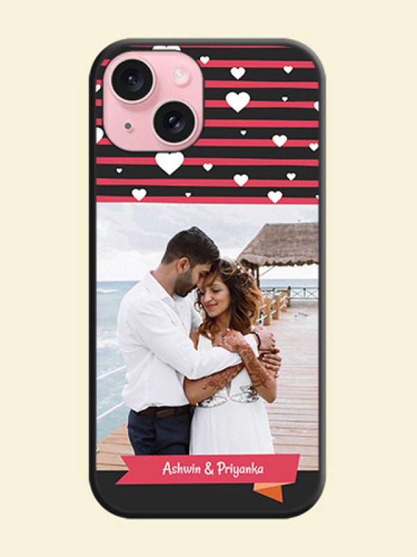White Color Love Symbols with Pink Lines Pattern on Space Black Custom Soft Matte Phone Cases - iPhone 15