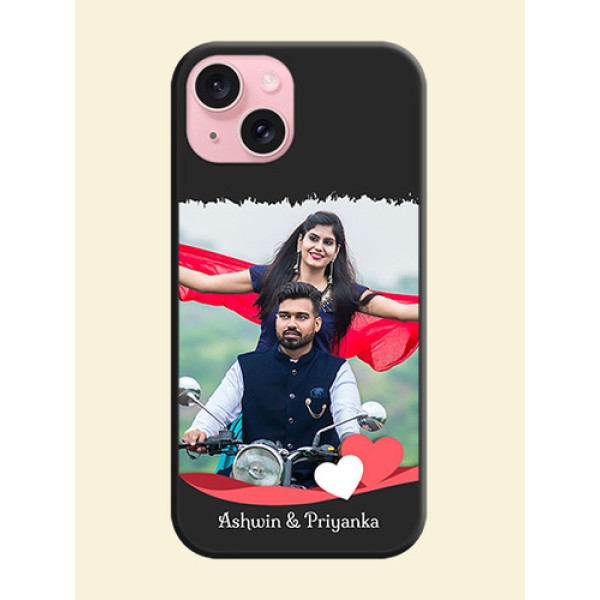 Pink Color Love Shaped Ribbon Design with Text on Space Black Custom Soft Matte Phone Back Cover - iPhone 15