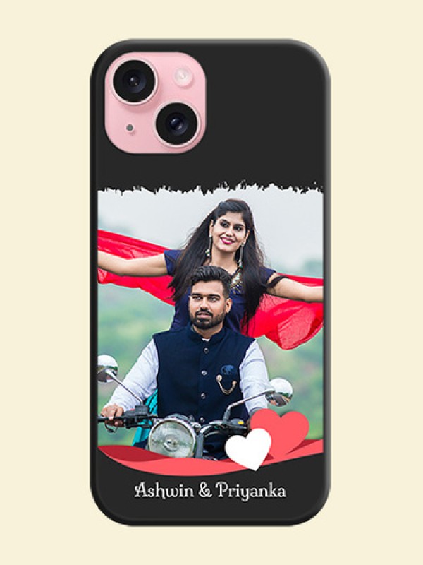 Pink Color Love Shaped Ribbon Design with Text on Space Black Custom Soft Matte Phone Back Cover - iPhone 15