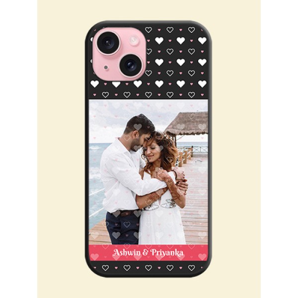White Color Love Symbols with Text Design - Photo on Space Black Soft Matte Phone Cover - iPhone 15