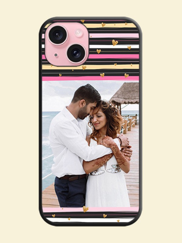 Multicolor Lines and Golden Love Symbols Design - Photo on Space Black Soft Matte Mobile Cover - iPhone 15
