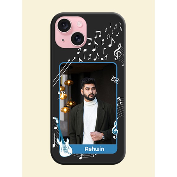 Musical Theme Design with Text - Photo on Space Black Soft Matte Mobile Case - iPhone 15 Musical Theme Design with Text - Photo on Space Black Soft Matte Mobile Case - iPhone 15