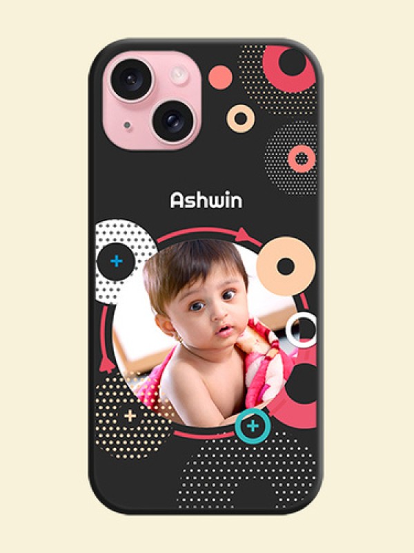 Multicoloured Round Image on Personalised Space Black Soft Matte Cases - iPhone 15
