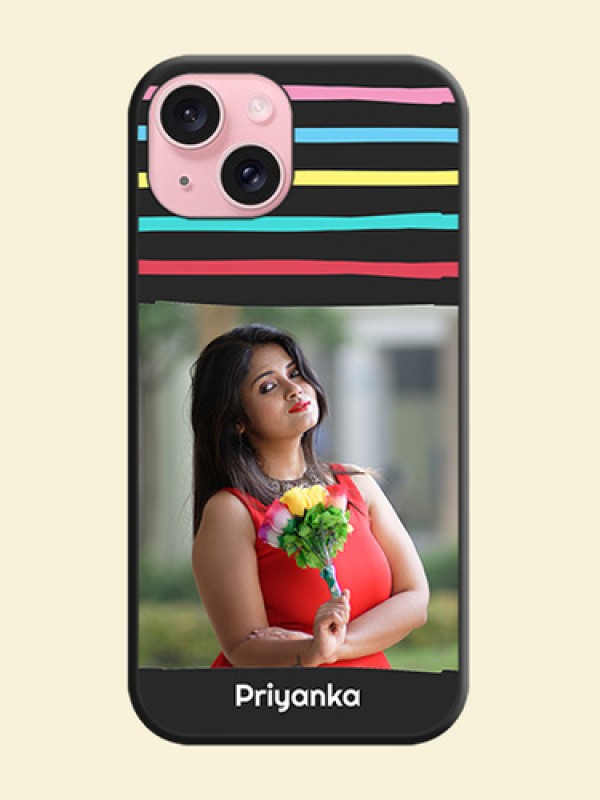 Multicolor Lines with Image on Space Black Personalized Soft Matte Phone Covers - iPhone 15