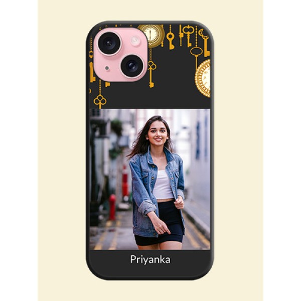 Decorative Design with Text on Space Black Custom Soft Matte Back Cover - iPhone 15 Decorative Design with Text on Space Black Custom Soft Matte Back Cover - iPhone 15