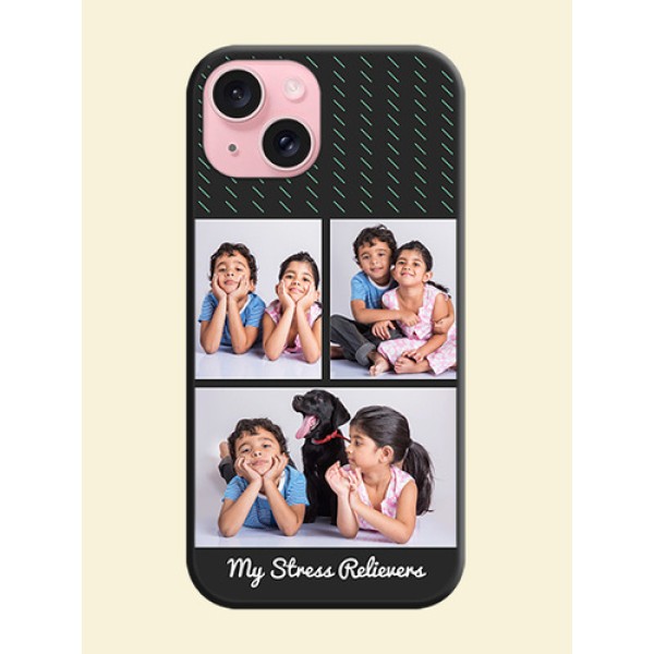Cross Dotted Pattern with 2 Image Holder on Personalised Space Black Soft Matte Cases - iPhone 15 Cross Dotted Pattern with 2 Image Holder on Personalised Space Black Soft Matte Cases - iPhone 15