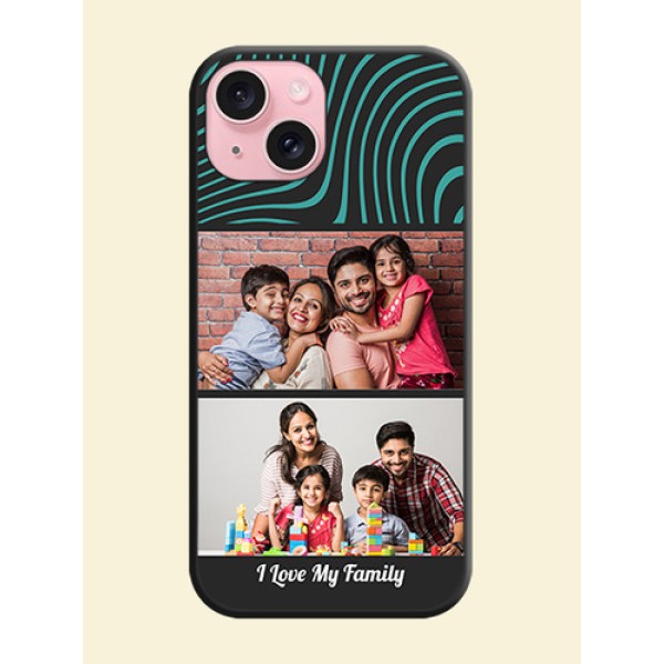 Wave Pattern with 2 Image Holder on Space Black Personalized Soft Matte Phone Covers - iPhone 15 Wave Pattern with 2 Image Holder on Space Black Personalized Soft Matte Phone Covers - iPhone 15