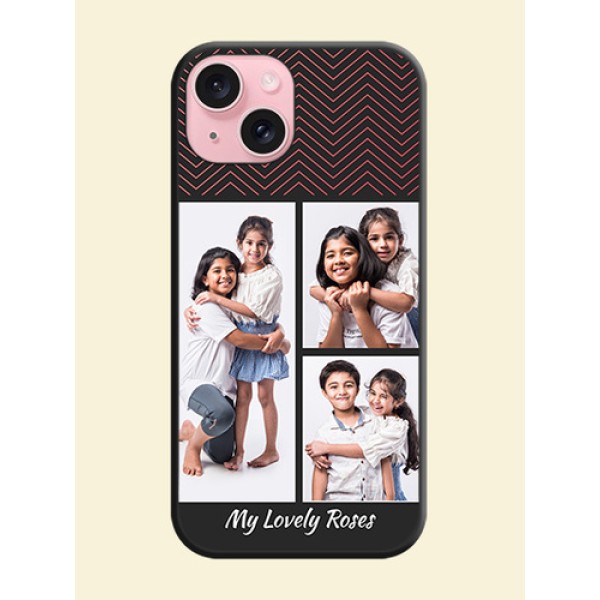 Wave Pattern with 3 Image Holder on Space Black Custom Soft Matte Back Cover - iPhone 15 Wave Pattern with 3 Image Holder on Space Black Custom Soft Matte Back Cover - iPhone 15