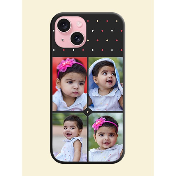 Multicolor Dotted Pattern with 4 Image Holder on Space Black Custom Soft Matte Phone Cases - iPhone 15 Multicolor Dotted Pattern with 4 Image Holder on Space Black Custom Soft Matte Phone Cases - iPhone 15