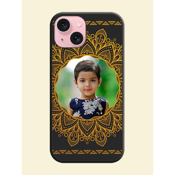 Round Image with Floral Design - Photo on Space Black Soft Matte Mobile Cover - iPhone 15 Round Image with Floral Design - Photo on Space Black Soft Matte Mobile Cover - iPhone 15