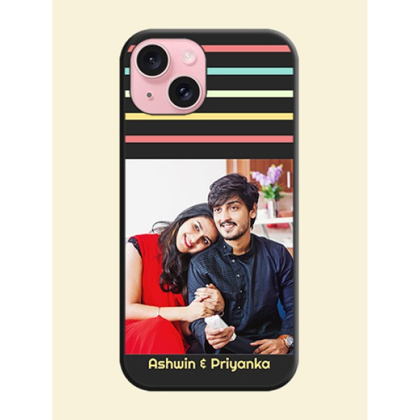 Color Stripes with Photo and Text - Photo on Space Black Soft Matte Mobile Case - iPhone 15 Color Stripes with Photo and Text - Photo on Space Black Soft Matte Mobile Case - iPhone 15