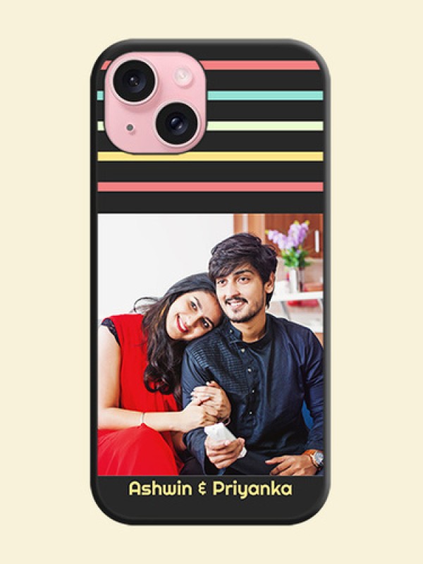 Color Stripes with Photo and Text - Photo on Space Black Soft Matte Mobile Case - iPhone 15