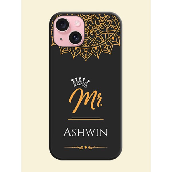 Mr Name with Floral Design on Personalised Space Black Soft Matte Cases - iPhone 15 Mr Name with Floral Design on Personalised Space Black Soft Matte Cases - iPhone 15