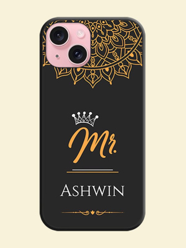 Mr Name with Floral Design on Personalised Space Black Soft Matte Cases - iPhone 15