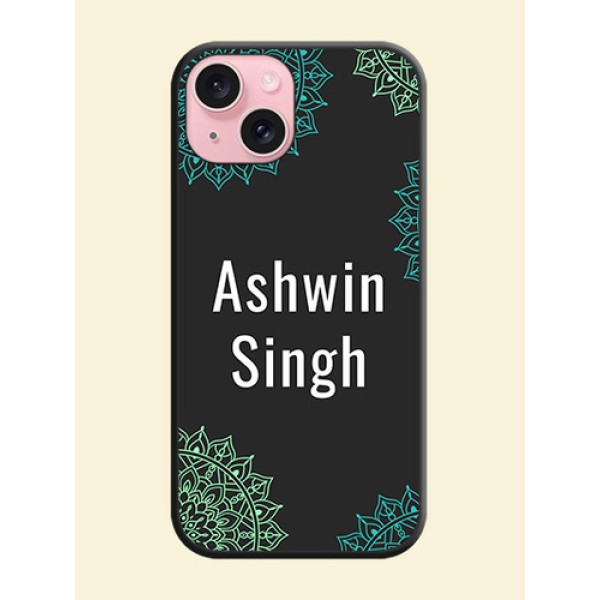 Your Name with Floral Design on Space Black Custom Soft Matte Back Cover - iPhone 15 Your Name with Floral Design on Space Black Custom Soft Matte Back Cover - iPhone 15