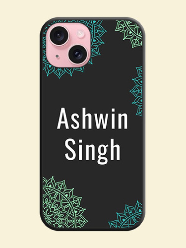Your Name with Floral Design on Space Black Custom Soft Matte Back Cover - iPhone 15