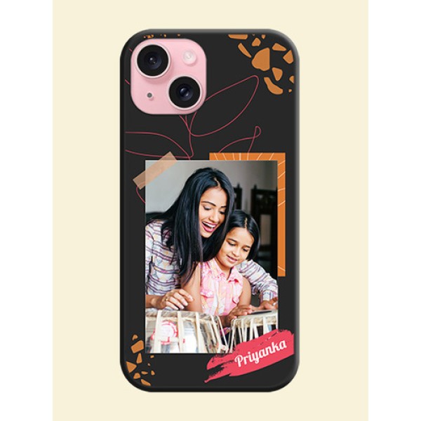 Orange Photo Frame on Space Black Custom Soft Matte Phone Back Cover - iPhone 15 Orange Photo Frame on Space Black Custom Soft Matte Phone Back Cover - iPhone 15