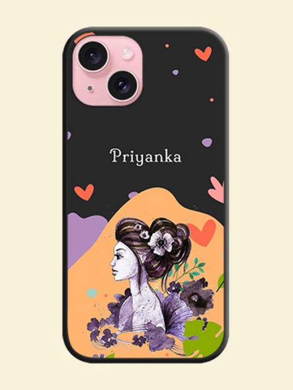 Namecase For Her With Fancy Lady Image On Space Black Personalized Soft Matte Phone Covers - iPhone 15