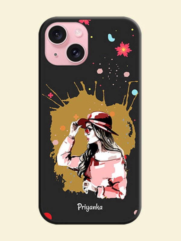 Mordern Lady With Color Splash Background With Custom Text On Space Black Personalized Soft Matte Phone Covers - iPhone 15