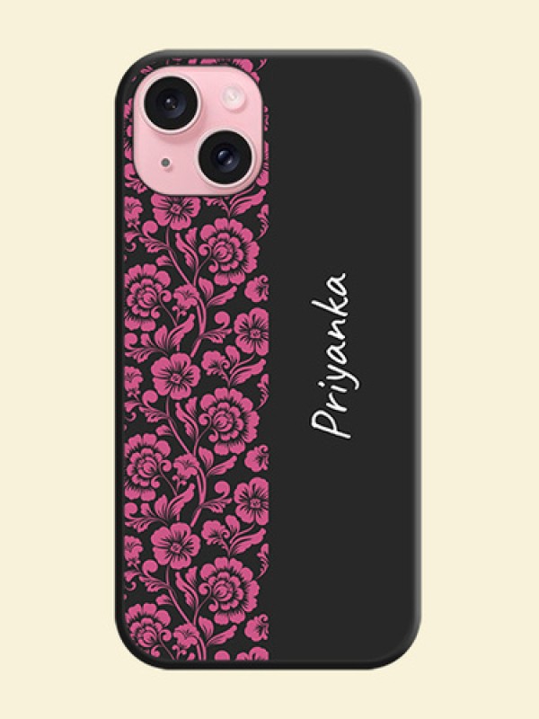 Pink Floral Pattern Design With Custom Text On Space Black Personalized Soft Matte Phone Covers - iPhone 15