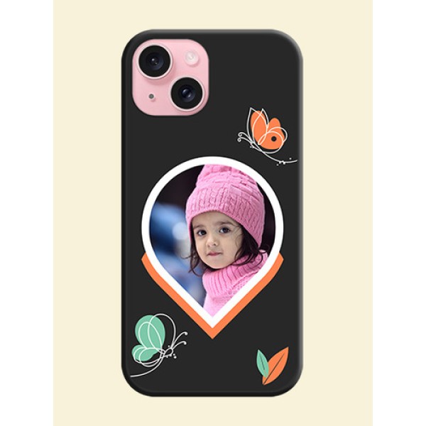 Upload Pic With Simple Butterly Design On Space Black Personalized Soft Matte Phone Covers - iPhone 15 Upload Pic With Simple Butterly Design On Space Black Personalized Soft Matte Phone Covers - iPhone 15