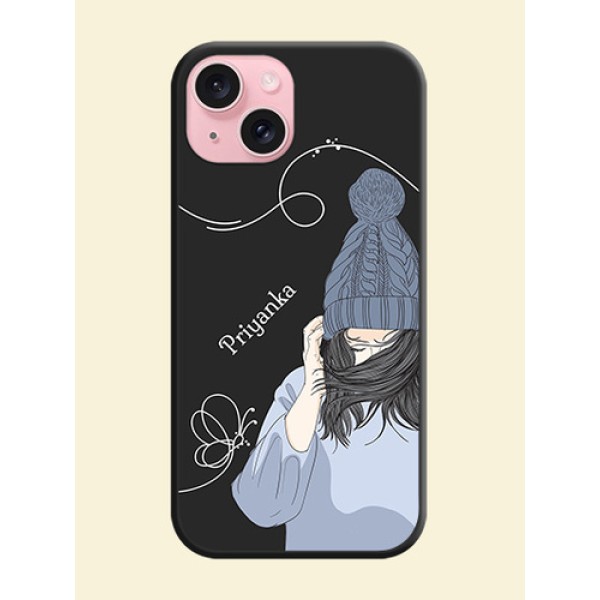 Girl With Blue Winter Outfiit Custom Text Design On Space Black Personalized Soft Matte Phone Covers - iPhone 15 Girl With Blue Winter Outfiit Custom Text Design On Space Black Personalized Soft Matte Phone Covers - iPhone 15