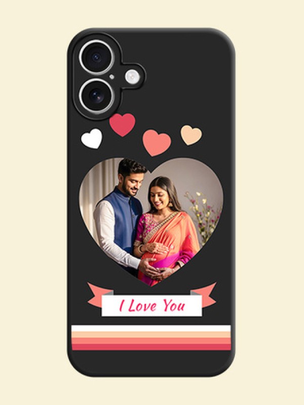 Love Shaped Photo with Colorful Stripes On Space Black Custom Soft Matte Mobile Back Cover - iPhone 16 Plus