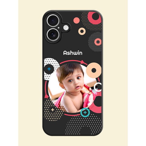 Multicoloured Round Image On Space Black Custom Soft Matte Mobile Back Cover - iPhone 16 Plus Multicoloured Round Image On Space Black Custom Soft Matte Mobile Back Cover - iPhone 16 Plus