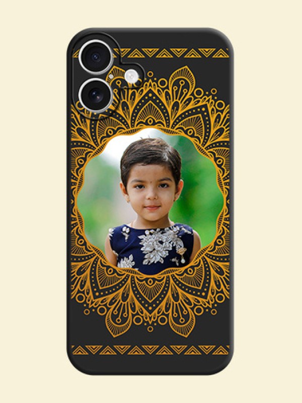 Round Image with Floral Design On Space Black Custom Soft Matte Mobile Back Cover - iPhone 16 Plus