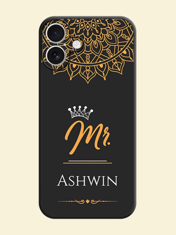 Mr Name with Floral Design On Space Black Custom Soft Matte Mobile Back Cover - iPhone 16 Plus