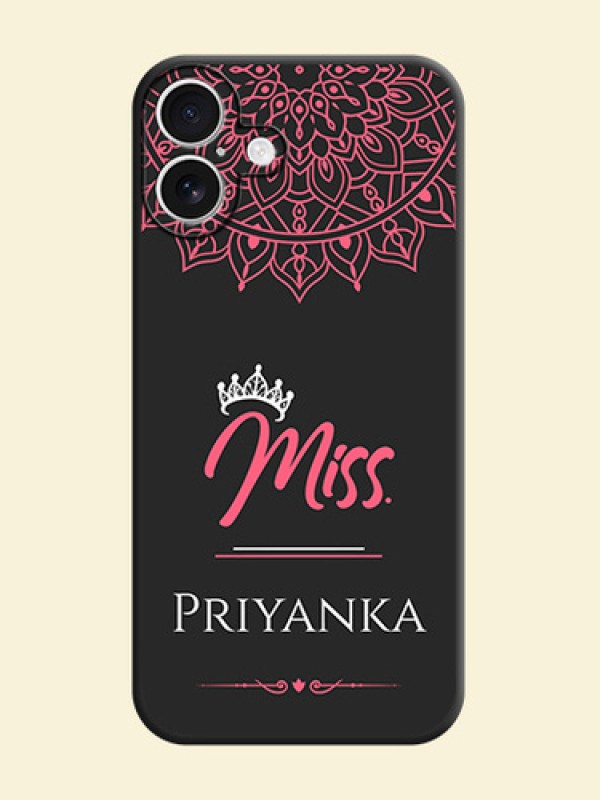 Mrs Name with Floral Design On Space Black Custom Soft Matte Mobile Back Cover - iPhone 16 Plus