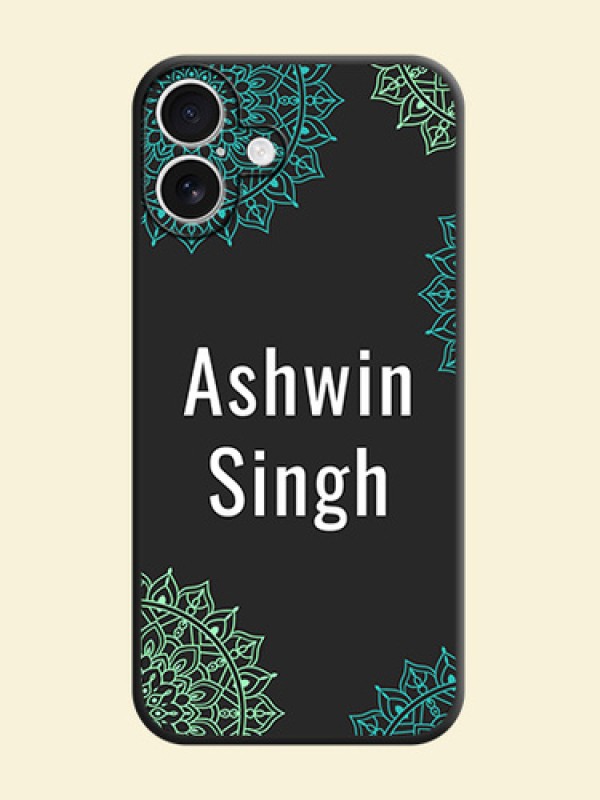 Your Name with Floral Design On Space Black Custom Soft Matte Mobile Back Cover - iPhone 16 Plus