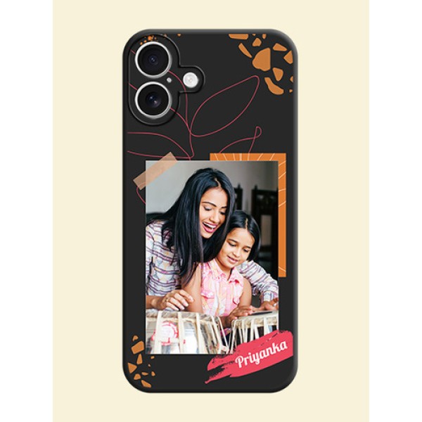 Orange Photo Frame On Space Black Custom Soft Matte Mobile Back Cover - iPhone 16 Plus Orange Photo Frame On Space Black Custom Soft Matte Mobile Back Cover - iPhone 16 Plus