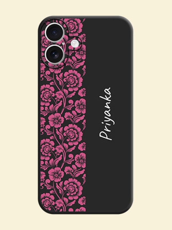 Pink Floral Pattern Design With Custom Text On Space Black Custom Soft Matte Mobile Back Cover - iPhone 16 Plus