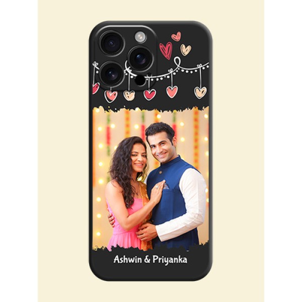 Pink Love Hangings with Name On Space Black Custom Soft Matte Mobile Back Cover - iPhone 16 Pro Max Pink Love Hangings with Name On Space Black Custom Soft Matte Mobile Back Cover - iPhone 16 Pro Max