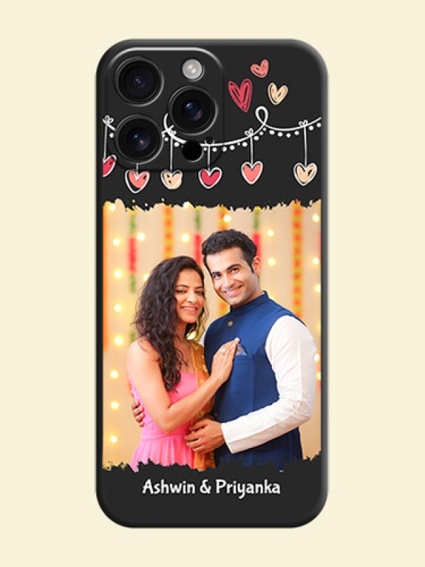 Pink Love Hangings with Name On Space Black Custom Soft Matte Mobile Back Cover - iPhone 16 Pro Max