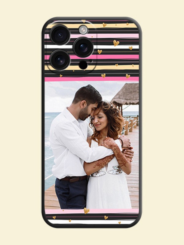 Multicolor Lines and Golden Love Symbols Design on Photo On Space Black Custom Soft Matte Mobile Back Cover - iPhone 16 Pro Max