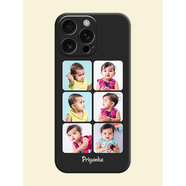 Floral Art with 6 Image Holder on Photo On Space Black Custom Soft Matte Mobile Back Cover - iPhone 16 Pro Max Floral Art with 6 Image Holder on Photo On Space Black Custom Soft Matte Mobile Back Cover - iPhone 16 Pro Max