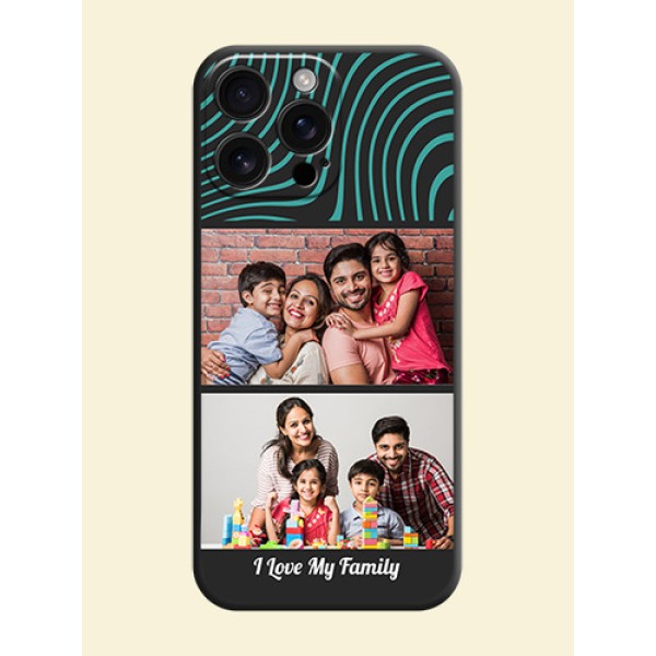 Wave Pattern with 2 Image Holder On Space Black Custom Soft Matte Mobile Back Cover - iPhone 16 Pro Max Wave Pattern with 2 Image Holder On Space Black Custom Soft Matte Mobile Back Cover - iPhone 16 Pro Max