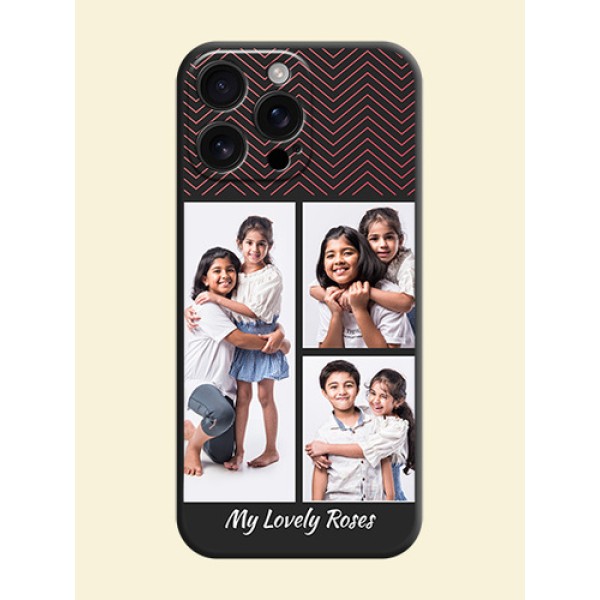 Wave Pattern with 3 Image Holder On Space Black Custom Soft Matte Mobile Back Cover - iPhone 16 Pro Max Wave Pattern with 3 Image Holder On Space Black Custom Soft Matte Mobile Back Cover - iPhone 16 Pro Max