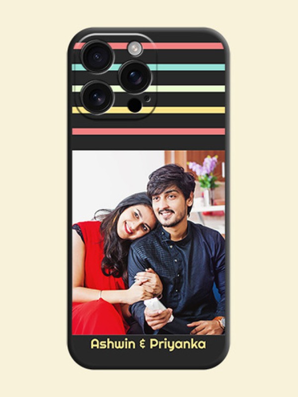Color Stripes with Photo and Text on Photo On Space Black Custom Soft Matte Mobile Back Cover - iPhone 16 Pro Max