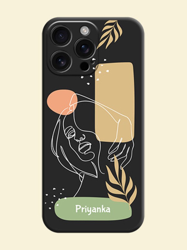 Custom Text With Line Art Of Women & Leaves Design On Space Black Custom Soft Matte Mobile Back Cover - iPhone 16 Pro Max