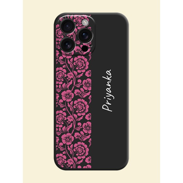 Pink Floral Pattern Design With Custom Text On Space Black Custom Soft Matte Mobile Back Cover - iPhone 16 Pro Max Pink Floral Pattern Design With Custom Text On Space Black Custom Soft Matte Mobile Back Cover - iPhone 16 Pro Max
