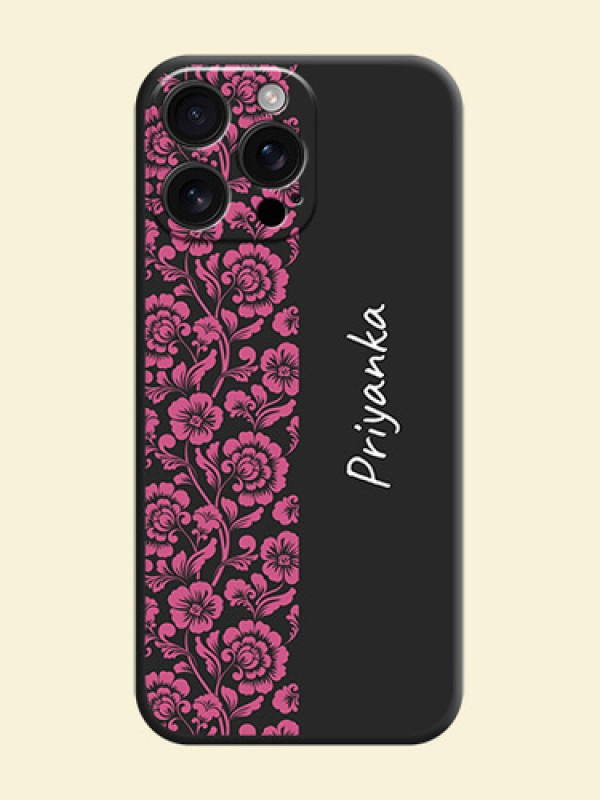 Pink Floral Pattern Design With Custom Text On Space Black Custom Soft Matte Mobile Back Cover - iPhone 16 Pro Max